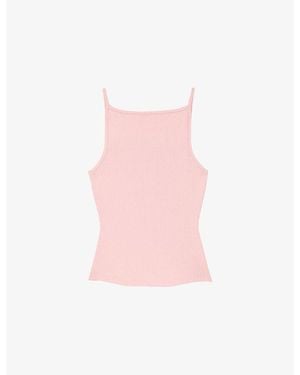 Maje Square-Neck Ribbed Cotton-Blend Top - Pink
