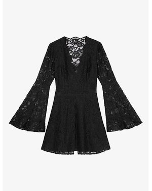 The Kooples V-Neck Flared-Sleeved Lace Mini Dress - Black