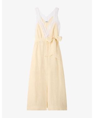 Sandro Sleeveless Lace-Trim Linen-Blend Maxi Dress - Natural