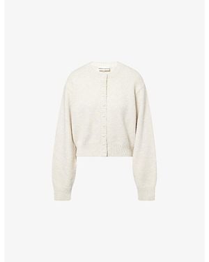 The Couture Club Emblem Embroidered Crop Knitted Cardigan - White