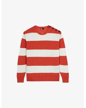 The Kooples Crewneck Regular-Fit Striped Wool And Linen-Blend Sweater - Red