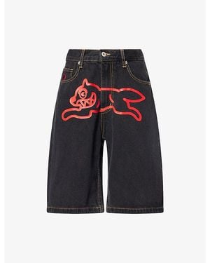 ICECREAM Running-Dog Graphic-Print Denim Shorts - Blue