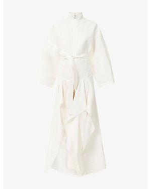 Alaïa Ruffle-Hem Belted Poplin Jumpsuit - White