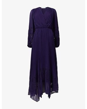 eem Lace-Detail Pleated Woven Maxi Dress - Blue