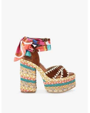 Kurt Geiger Chelsea Scarf Rope-Heel Platform Suede Sandals - Multicolour