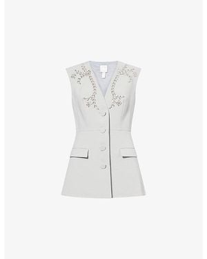 Huishan Zhang Sigrid Jewel-Embellished Woven Waistcoat - White