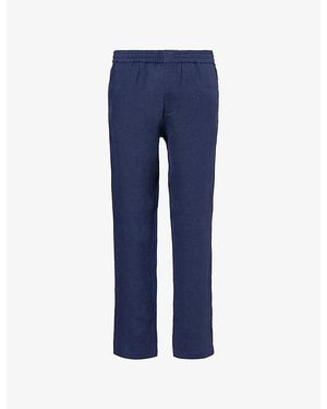 Sunspel Drawstring Tapered-Leg Linen Trousers - Blue