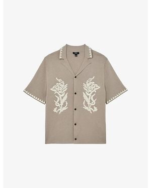 Reiss Folia Embroidered Knitted Shirt - Natural