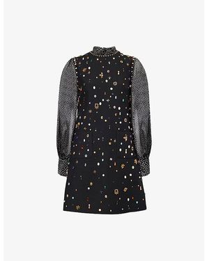 Valentino Garavani Embellished Long-Sleeves Wool And Silk Mini Dress - Black