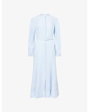 Gabriela Hearst Lydia Pleated Linen Maxi Shirt Dress - Blue