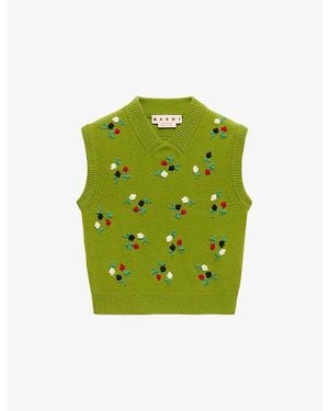 Marni Flower-Embroidered Wool And Cashmere Vest - Green