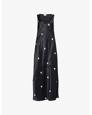 Dissh Laura Polka-Dot Silk Midi Dress - Black
