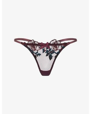 Agent Provocateur Callypso Floral-Embroidered Mesh Thong - Purple