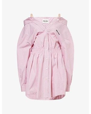 Miu Miu Pinstripe Cotton Poplin Mini Dress - Pink