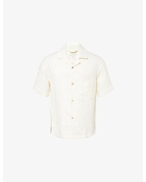 Eleventy Patch-Pocket Short-Sleeve Linen Shirt - White