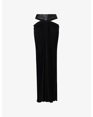 GRACE FAENA The Birthday Leather-Waistband Silk-Jersey Maxi Skirt - Black