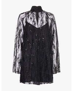 STAUD Esther Sequin Woven Mini Dress - Black