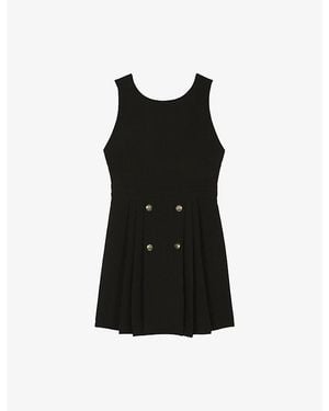 The Kooples Sleeveless Pleated-Skirt Stretch-Woven Mini Dress - Black