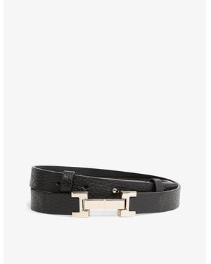 Reiss Hayley Hinged-Buckle Leather Belt - Black