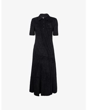 Lacoste Fluffy Polo-Collar Knitted Maxi Dress - Black