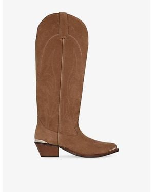 The Kooples Knee-High Western Suede Boots - Brown