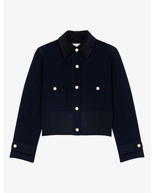 Maje Button-Embellished Double-Faced Wool-Blend Jacket - Blue