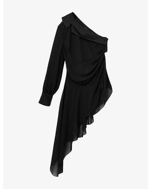 AllSaints Anaya Asymmetric One-Shoulder Woven Top - Black