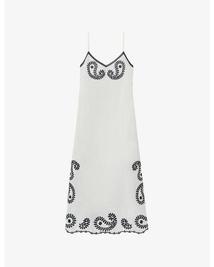 Claudie Pierlot Embroidered V-Neck Cotton-Blend Midi Dress - White