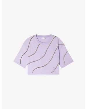 Sandro Cropped Rhinestone-Embellished Cotton T-Shirt - Purple