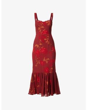 Reformation Irisa Floral-Pattern Crepe Midi Dress - Red