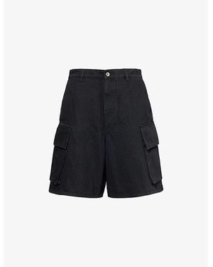 JW Anderson Brand-Patch Wide-Leg Cotton Cargo Shorts - Blue