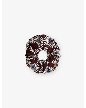 Sandro Branded Floral-Print Silk Scrunchie - White