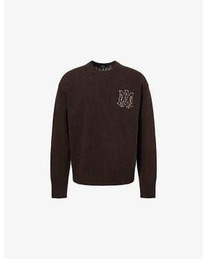 Amiri Brand-Embroidery Crewneck Wool Sweater - Black