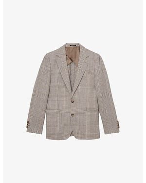 Reiss Epsom Checked Linen-Blend Blazer - Grey