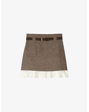 Sandro Checked High-Rise Stretch Wool-Blend Mini Skirt - Brown