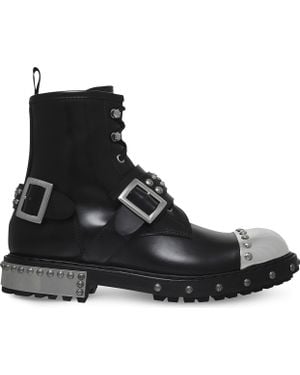 McQueen Steel Toe Cap Leather Biker Boots - Black