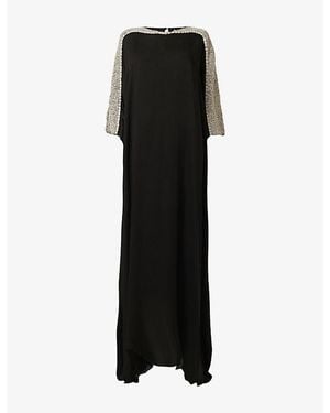 eem Jewelled-Shoulder Woven Kaftan - Black
