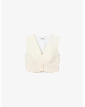 Sandro Sequin-Embellished Cropped Woven Top - White
