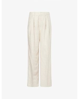 GOOD AMERICAN Wide-Leg Pressed-Pleat Linen Trousers - White
