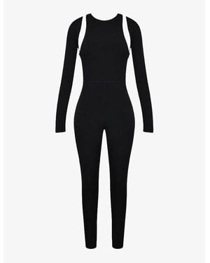 Mistress Rocks High-Neck Long-Sleeve Shrug Stretch-Jersey Jumpsuit - Black