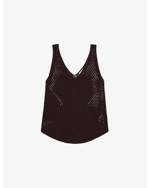 Reiss Helena V-Neck Relaxed-Fit Cotton-Blend Vest - Brown