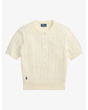 Polo Ralph Lauren Brand-Embroidered Cable-Knitted Cotton Jumper - Natural