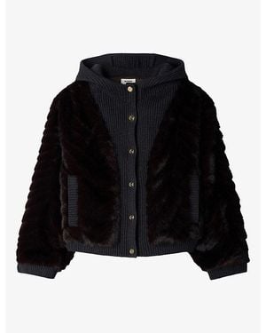 Sandro Hooded Mixed-Material Faux-Fur And Knit Jacket - Black