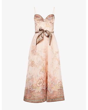 Zimmermann Alchemy Floral-Print Silk And Linen-Blend Midi Dress - Pink