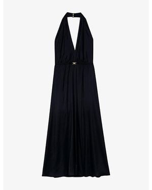 Maje Backless Halter-Neck Stretch-Woven Maxi Dress - Black