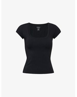 ADANOLA Ultimate Scoop-Neck Cap-Sleeve Stretch-Woven Top - Black