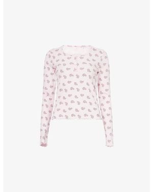WE Are Tala Henley Long-Sleeves Stretch-Cotton Pyjama Top - Pink