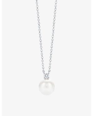 Tiffany & Co. Signature 18Ct- Pearl And 0.05Ct Diamond Necklace - White