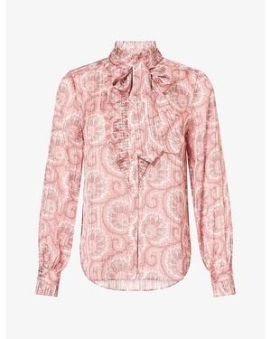 ME+EM Paisley-Print Satin Blouse - Pink