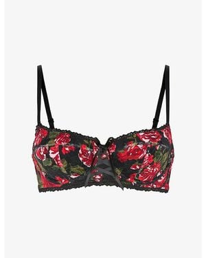 Savage x Fenty Sinful Rose-Print Lace Balconette Bra - Red